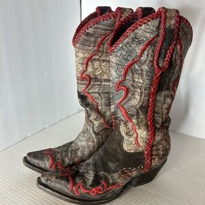 Charlie 1 Horse by Lucchese Boot Western Cowboy Boots with Red braid Accents EUC
